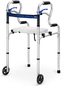 Health Line 2-Wheel Stand Assist Folding Walker-Silver