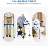Health Line 3-in-1 Trigger Release Folding Walker With 5" Wheels-Silver