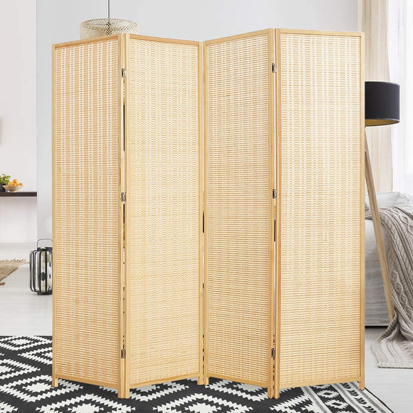 Jostyle Room Divider Privacy Screen with Natural Bamboo, 4-Panel 5-Panel 6-Panel Folding Privacy Screens, Freestanding Room Divider