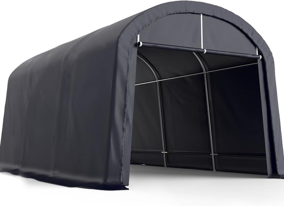 KING BIRD 10' x 15' Round Style Garage Shelter Anti-Snow Heavy Duty Storage Shelter Carport Portable Canopy Storage Shelter Shed-Dark Gray