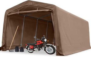 KING BIRD 10' x 20' Heavy Duty Anti-Snow Carport Canopy Car Canopy Car Port Garage Outdoor Instant Garage with Reinforced Ground Bars-Brown