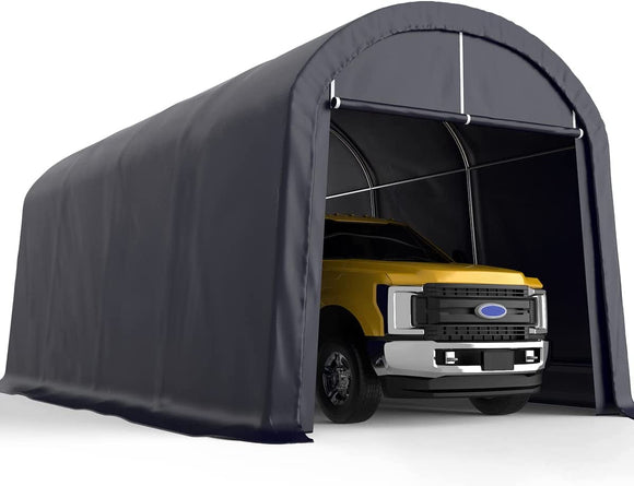 KING BIRD 10' x 20' Heavy Duty Carport Round Style Outdoor Instant Garage Anti-Snow Car Canopy with Reinforced Ground Bars