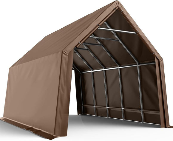 KING BIRD 13' x 20' x 12' Heavy Duty Anti-Snow Carport Car Canopy Car Tent Outdoor Instant Garage Boat Shelter with Reinforced Ground Bars-Brown