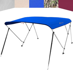KING BIRD 3 Bow Bimini Boat Top Cover Sun Shade Boat Canopy Waterproof 1 Inch Stainless Aluminum Frame 46" Height with Rear Support Poles and Storage Boot （Royal Blue,67"-72"）