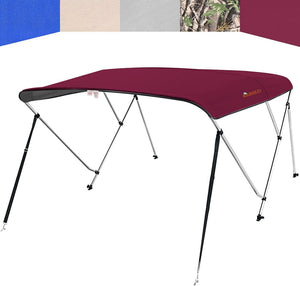 KING BIRD 3 Bow Bimini Top Cover Sun Shade Boat Canopy Waterproof 1 Inch Stainless Aluminum Frame 46" Height with Rear Support Poles and Storage Boot 5 Colors 5 Sizes