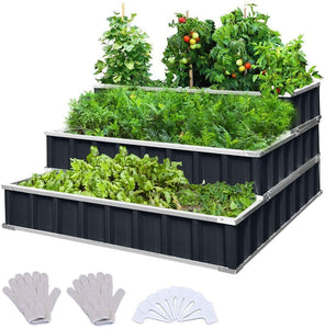 KING BIRD 3 Tiers Raised Garden Bed （L）46" x (W) 46" x (H)23.6" (Dark Grey)