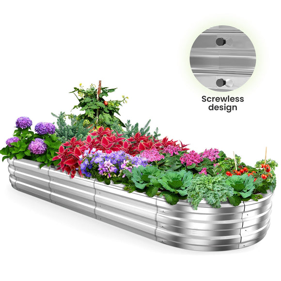 King Bird Screwless 8x3x1 ft Raised Garden Bed Galvanized Planter Box for Outdoor Gardening Silver