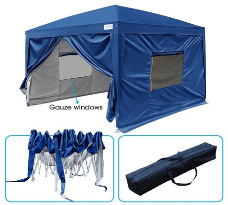 Qucitent Upgraded Privacy 10' x 10' Pop Up Canopy-Navy Blue