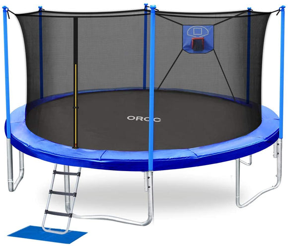 TUV Certified ORCC 15FT Basketball Trampoline with Safety Enclosure Net for Kids