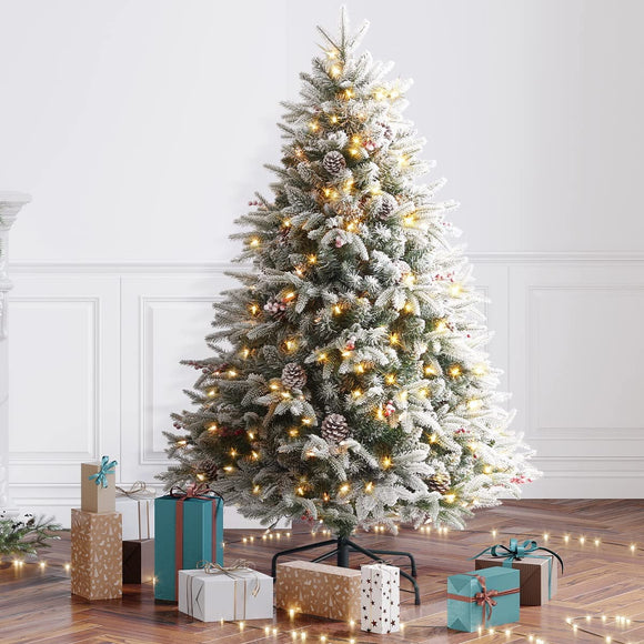 OasisCraft 4.5FT Snow Flocked Christmas Tree, Pre-Lit Premium for Indoor and Outdoor Decoration