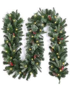 OasisCraft Pre-lit Christmas Garland, Battery Operated with LED Lights, Xmas Garland with Pine Cones and Timer, Christmas Holiday for Indoor Outdoor