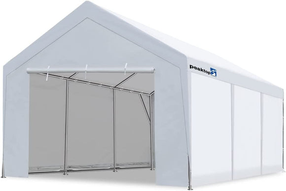 PEAKTOP OUTDOOR Upgraded Heavy Duty Carport with Removable Sidewalls, ,Portable Car Canopy,Garage Tent,Boat Shelter with Reinforced Triangular Beams,with Ground Bar