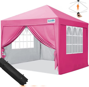 Quictent 10'x10' Pop up Canopy Tent with Sidewalls Instant Outdoor Gazebo Easy Party Tent Enclosed Waterproof, Easy Set up (Pink)