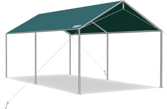 Quictent 10X15ft Upgraded Carport, Heavy Duty Car Canopy Carport Canopy Portable Garage Shelter Party Tent with 3 Reinforced Steel Cables, Green