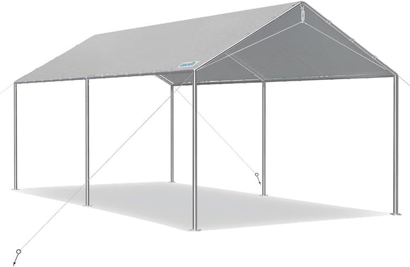 Quictent 10X15ft Upgraded Carport, Heavy Duty Car Canopy Carport Canopy Portable Garage Shelter Party Tent with 3 Reinforced Steel Cables, Silver Gray
