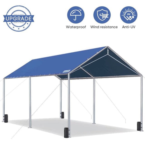 Quictent 10X20ft Heavy Duty Carport Outdoor Car Canopy with 3 Reinforced Steel Cables-Blue