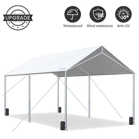 Quictent 10X20ft Upgraded Heavy Duty Carport Car Canopy Party Tent with Reinforced Steel Cables-White