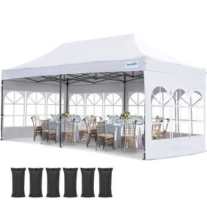 Quictent 10x20 Pop up Canopy with Sidewalls,Heavy Duty Enclosed Instant Canopy Tents for Parties and Wedding,Higher Top to Speed up Water,Bonus Weight Bags,White