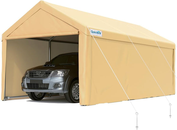 Quictent 13'X20' Heavy Duty Carport Car Canopy Galvanized Car Shelter with Reinforced Ground Bars-Beige