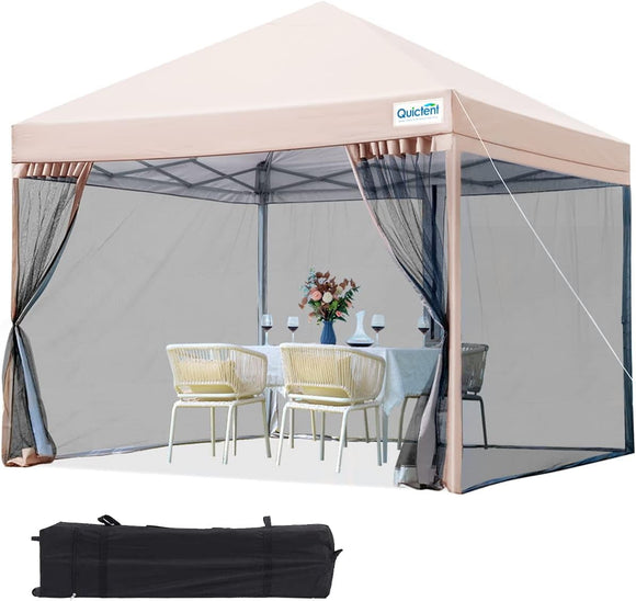 Quictent 6.6x6.6 ft Ez Pop up Canopy with Mosquito Netting Instant Setup Screen House Room Tent Waterproof with Roller Bag (Tan)