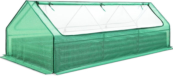 Quictent 8x4x1 ft Raised Garden Bed with Greenhouse Cover Galvanized Steel Raised Beds for Vegetables Metal Planter Box Outdoor Gardening Green