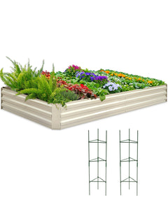 Quictent 8x4x1ft Heavy Duty Raised Garden Bed Galvanized Steel Metal Planter Box with 2 Tomato Cages for Outdoor Gardening White