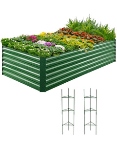 Quictent 8x4x2ft Heavy Duty Raised Garden Bed Galvanized Steel Metal Deep Planter Box with 2 Tomato Cages for Outdoor Gardening Green