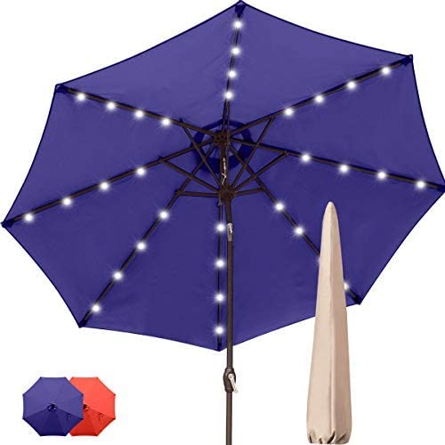 Quictent 9 ft. Solar-Lighted Market Patio Umbrella-Dark Blue