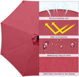 Quictent 9 ft. Solar-Lighted Market Patio Umbrella-Wine Red