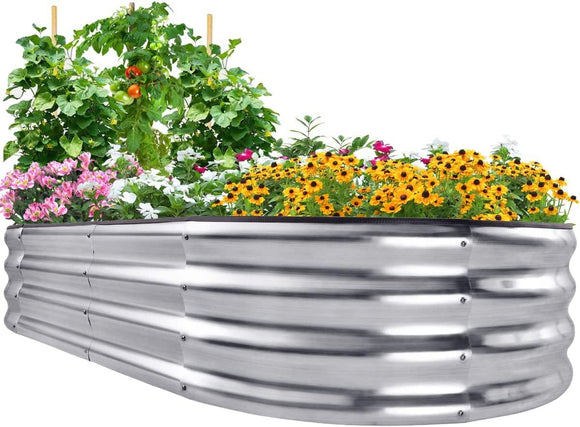 Quictent Galvanized Raised Garden Bed Kit, 6x3x1ft Oval Large Metal Outdoor Planting Box, Rubber Strip Edging for Ground Planter Vegetables Flowers (Silver)