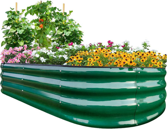 Quictent Galvanized Raised Garden Bed Kit, 6x3x1ft Oval Large Metal Outdoor Planting Box, Rubber Strip Edging for Ground Planter Vegetables Flowers Strengthened by Crossbar with Liner (Dark Green)