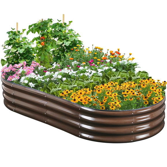 Quictent Galvanized Raised Garden Bed Kit, 6x3x1ft Oval Large Metal Planting Box for Outdoor, Rubber Strip Edging for Ground Planter Vegetables Flowers (Brown)