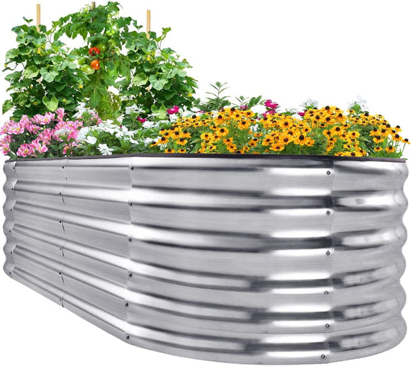 Quictent Galvanized Tall Raised Garden Bed Kit, 6x3x1.5 ft Oval Large Planting Box Rubber Strip Edging, for Vegetables Outdoor Double Strengthened by Vertical Bar and Crossbar with Liner (Silver)