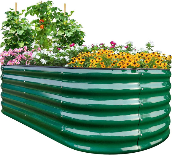 Quictent Galvanized Tall Raised Garden Bed Kit, 6x3x1.5 ft Oval Large Planting Box Rubber Strip Edging, for Vegetables Outdoor Double Strengthened by Vertical Bar and Crossbar with Liner (Dark Green)