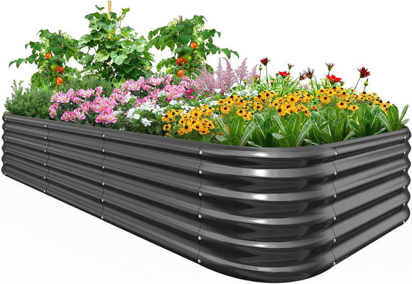 Quictent Galvanized Tall Raised Garden Bed Kit, 8x4x1.5 ft Oval Large Planting Box for Vegetables Outdoor, Double Strengthened by Vertical Bar and Crossbar with Liner (Dark Grey)