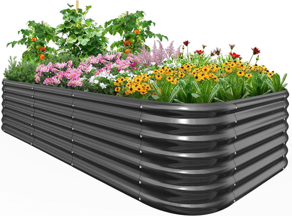 Quictent Galvanized Tall Raised Garden Bed Kit, 8x4x2 ft Oval Large Planting Box for Vegetables Outdoor, Double Strengthened by Vertical Bar and Crossbar with Liner