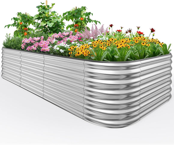 Quictent Galvanized Tall Raised Garden Bed Kit, 8x4x2 ft Oval Large Planting for Vegetables Outdoor Double Strengthened by Vertical Bar and Crossbar with Liner, Sliver
