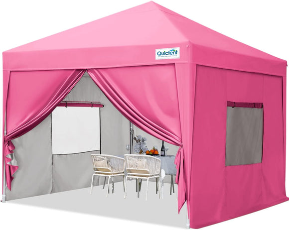 Quictent Privacy 10'x10' Ez Pop up Canopy Tent with Mesh Windows and Sidewalls Waterproof (Pink)