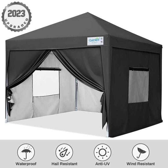 Quictent Privacy 10'x10’Pop up Canopy Tent with Sidewalls Enclosed Instant Gazebo Shelter Waterproof (Black)