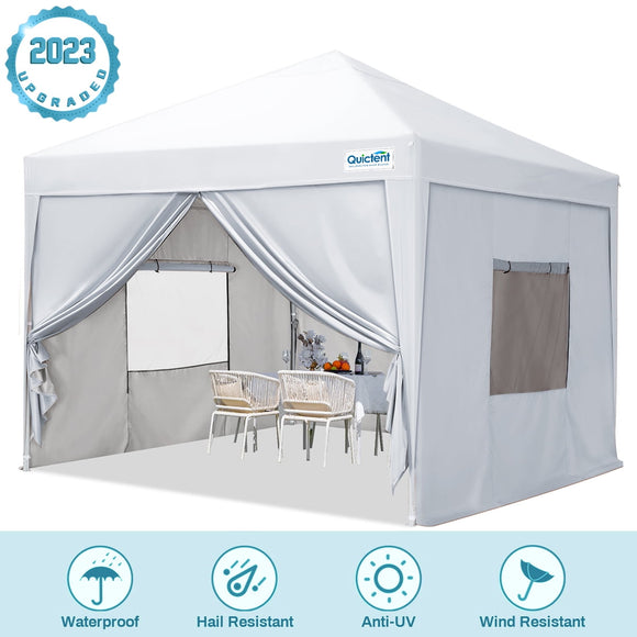 Quictent Privacy 10'x10’Pop up Canopy Tent with Sidewalls Enclosed Instant Gazebo Shelter Waterproof (White)