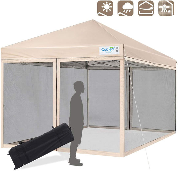 Quictent 8' x 8' Pop Up Canopy With Mesh Netting-Tan