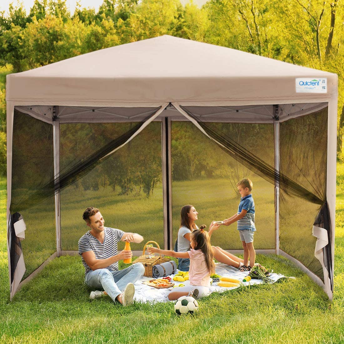 Quictent 8' x 8' Pop Up Canopy With Mesh Netting-Tan – Brandline