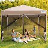 Quictent 8' x 8' Pop Up Canopy With Mesh Netting-Tan