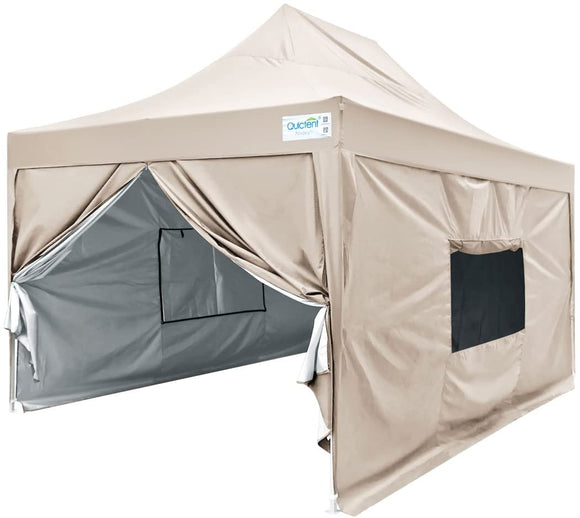 Quictent Upgraded Privacy 10' x 15' Pyramid Pop Up Canopy-Beige