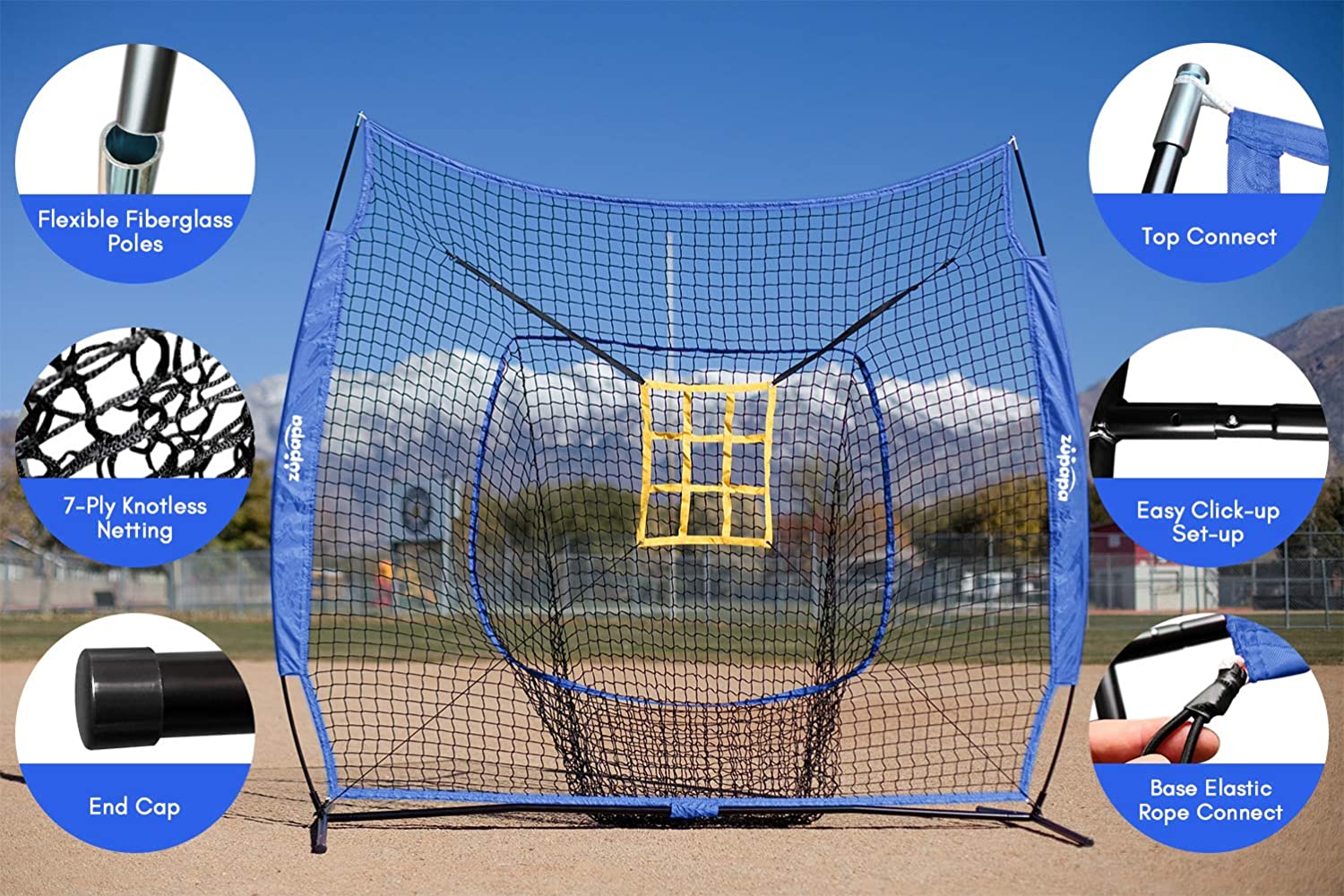 Zupapa Upgraded 7' x 7' Baseball Training Equipment & Aids-Blue
