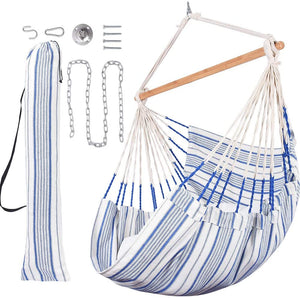 Zupapa Hanging Rope Hammock Chair-White Blue Stripe