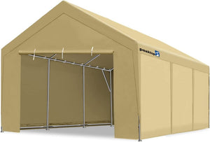 PEAKTOP OUTDOOR 12 x 20ft Upgraded Heavy Duty Carport with Removable Sidewalls, ,Portable Car Canopy,Garage Tent,Boat Shelter with Reinforced Triangular Beams,with Ground Bar