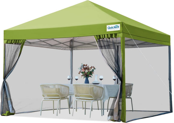 Quictent 8x8 EZ Pop up Canopy Tent with Netting Screen Mesh Walls Waterproof Roller Bag (Green)