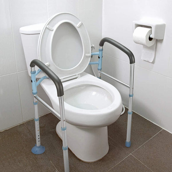 Oasisspace Stand Alone Toilet Safety Rail - Heavy Duty Medical Toilet Safety Frame for Elderly, Handicap and Disabled - Adjustable Bathroom Toilet Handrails, Fit Any Toilet