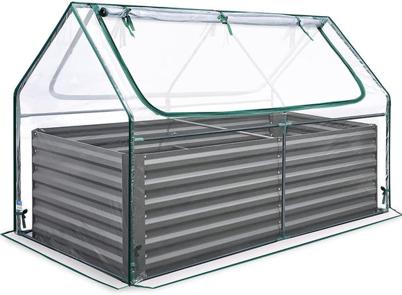 Quictent 6x3x2 ft Raised Garden Bed Galvanized Raised Beds w/ Cover, Tall Metal Planter Box for Outdoor, Clear